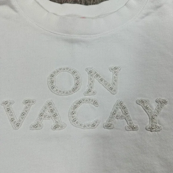 Lilly Pulitzer On Vacay Sweatshirt White Crew Neck Beaded Embellished Pullover - Picture 2 of 9